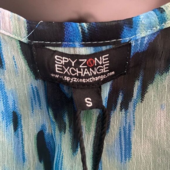 NWT Spy Zone Exchange Blue/Green Print Long Sleeve Maxi Dress With Sash. Small - Picture 10 of 13